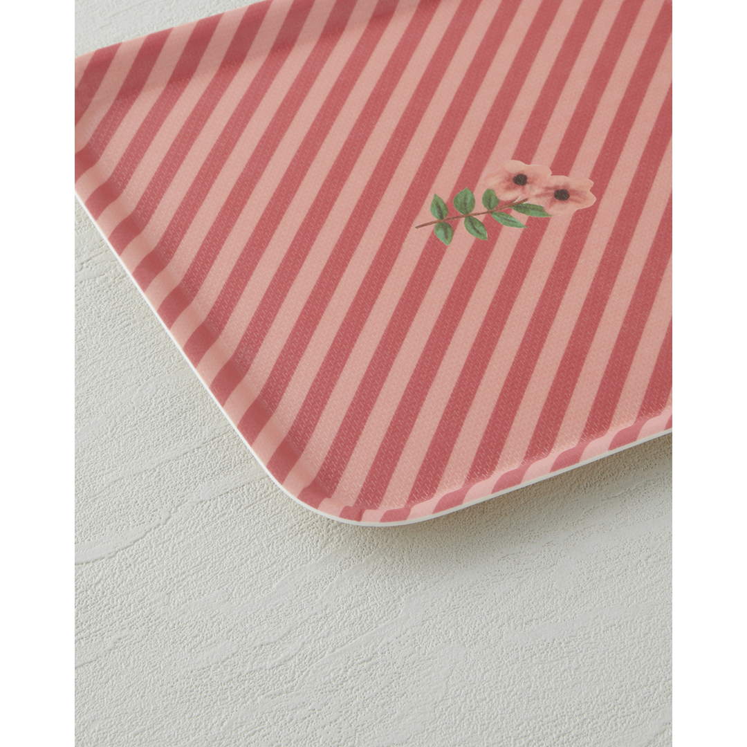 EH Whispering Petals Melamine 2 Pcs Anti-Slip Tray 33-24 Cm Pink - Orange