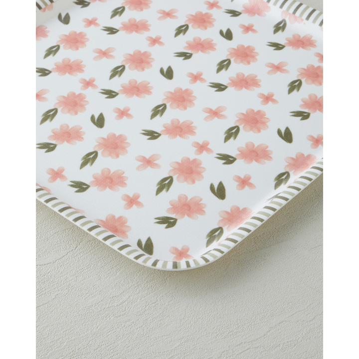 EH Petal Dreams Melamine 2 Pcs Anti-Slip Tray 33-24 Cm Pink - Green