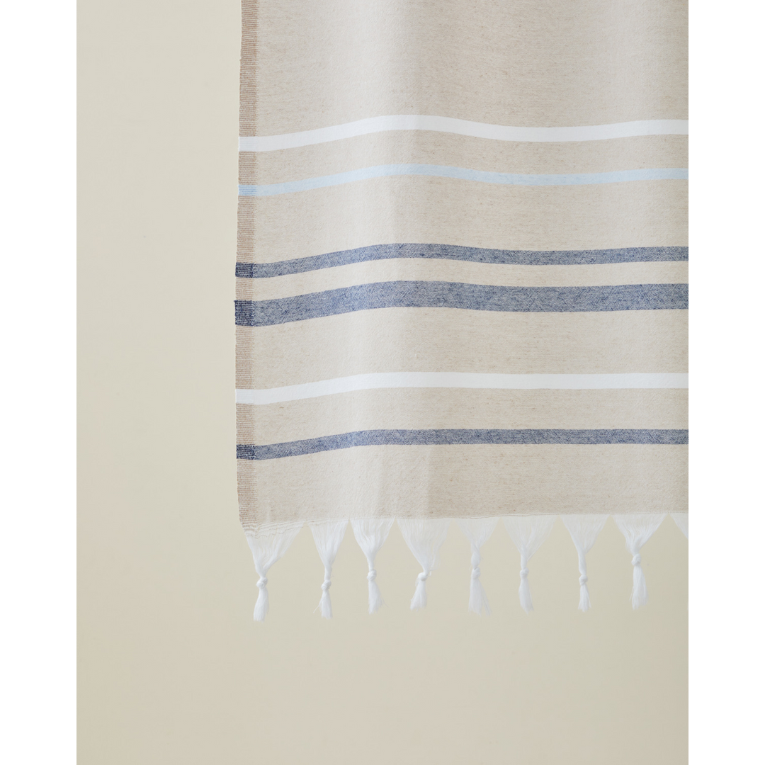 Torino Regenerated Striped Bath Wrap 80 x 150 Cm Beige - Navy Blue