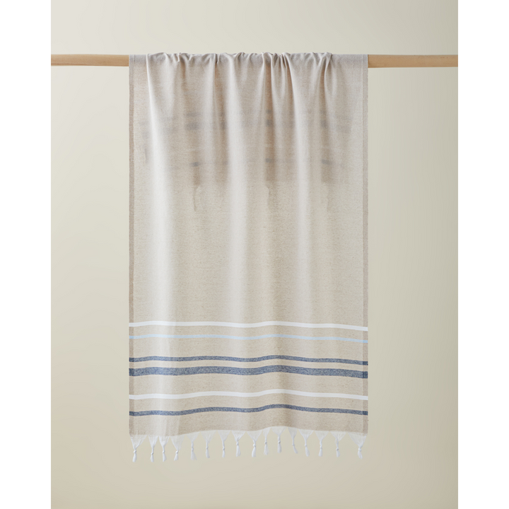 Torino Regenerated Striped Bath Wrap 80 x 150 Cm Beige - Navy Blue