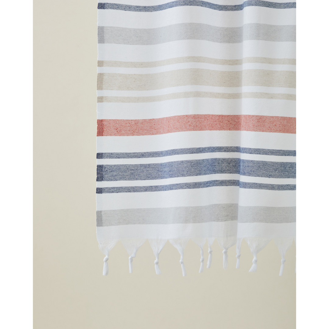 Elva Regenerated Striped Bath Wrap 80 x 150 Cm Beige - Navy Blue