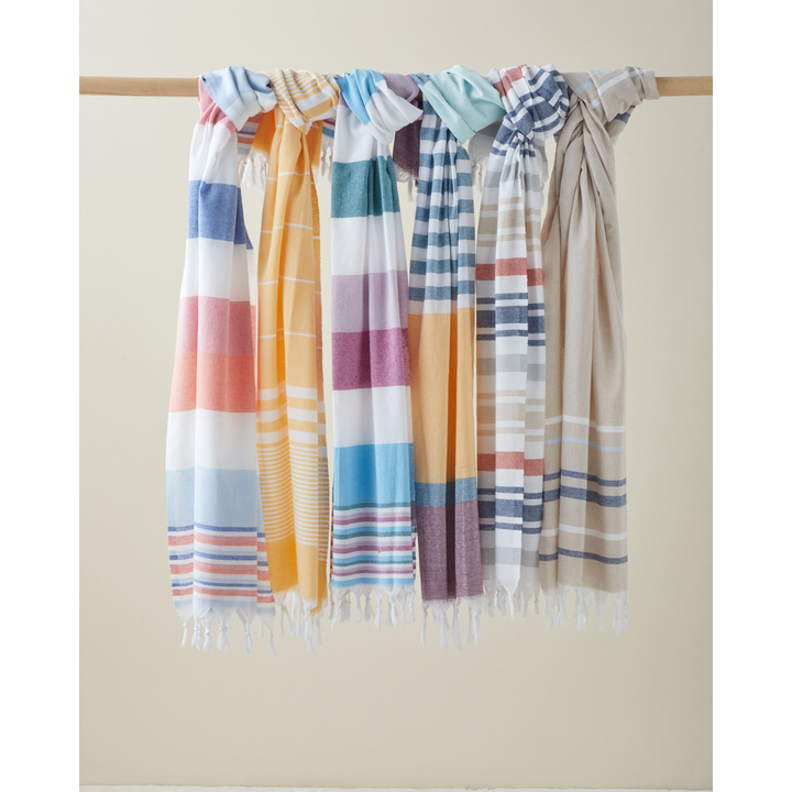 Elva Regenerated Striped Bath Wrap 80 x 150 Cm Beige - Navy Blue