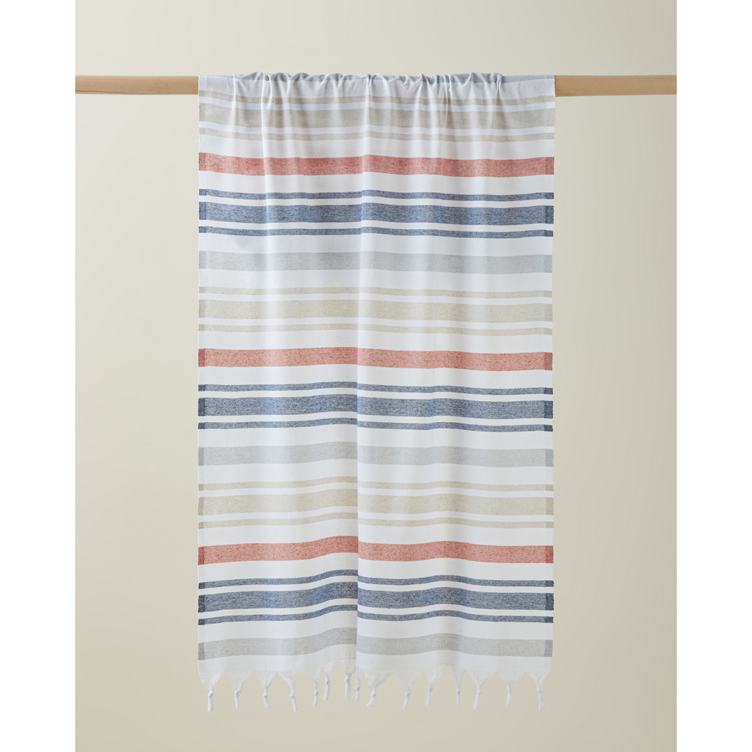Elva Regenerated Striped Bath Wrap 80 x 150 Cm Beige - Navy Blue