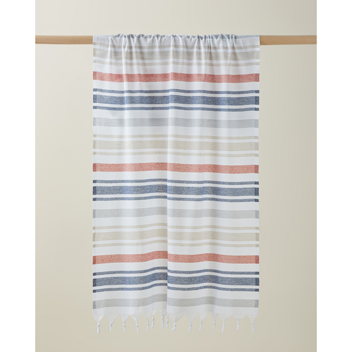 Elva Regenerated Striped Bath Wrap 80 x 150 Cm Beige - Navy Blue