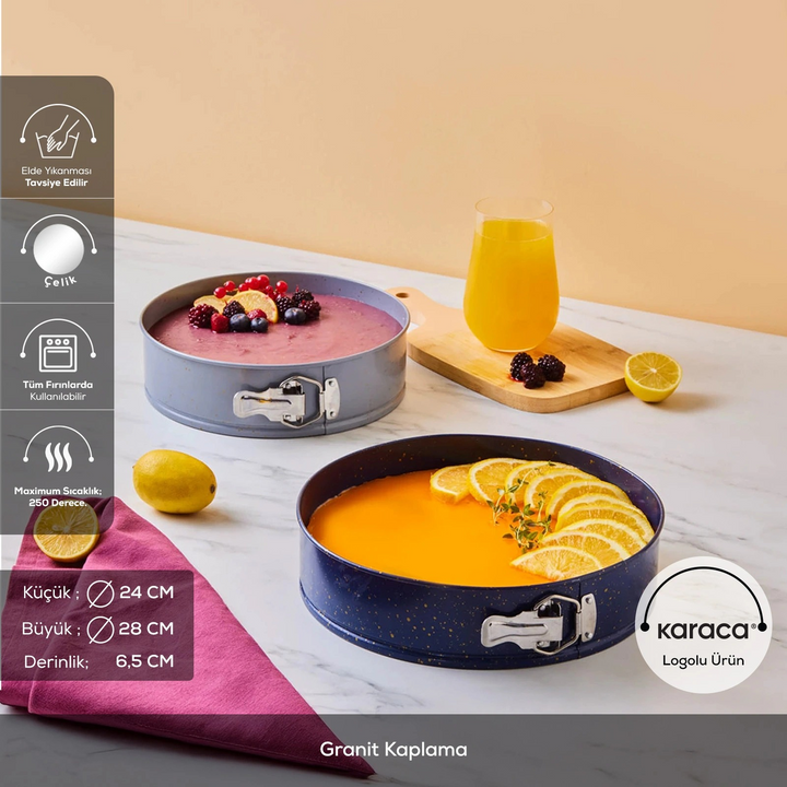 Karaca Super 2-Piece Cake Pan Set 28/24 cm – Navy Blue &amp; Gray