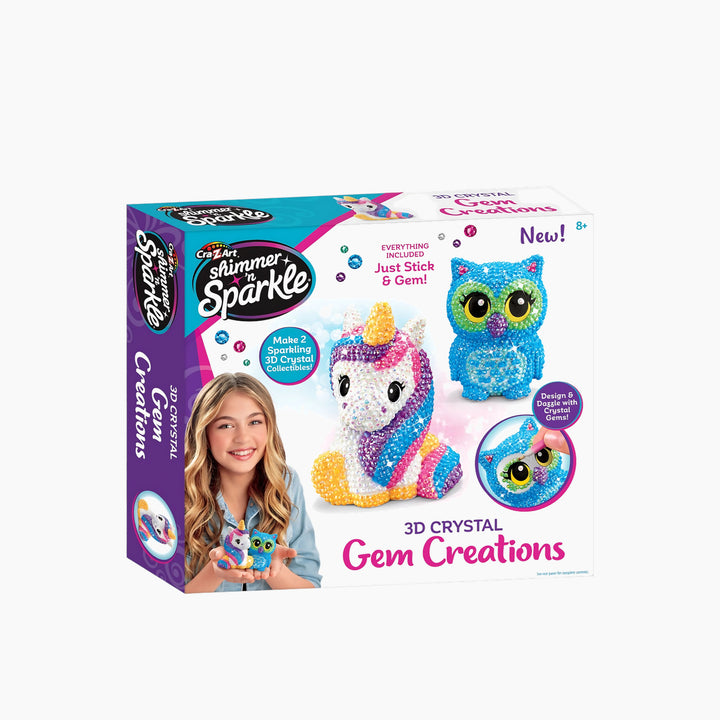 Cra-Z-Art Shimmer N Sparkle 3D Crystal Gem Creations set with owl and unicorn figures