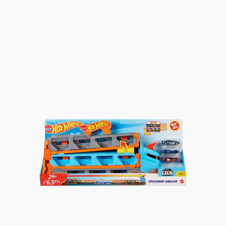 Hot Wheels Speedway Hauler Carrier with 3 Toy Cars