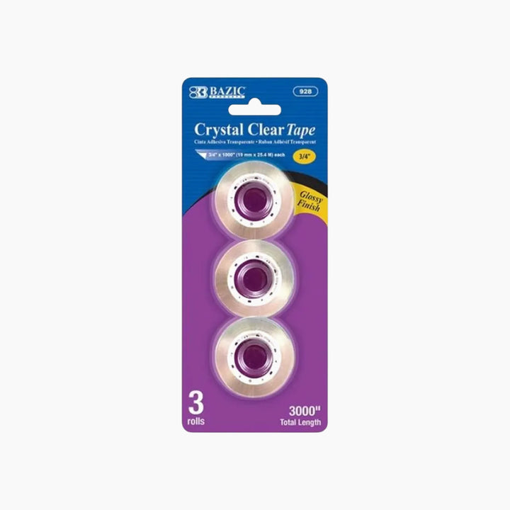 Bazic 3/4" x 1000" Crystal Clear Tape Refill 3-Pack