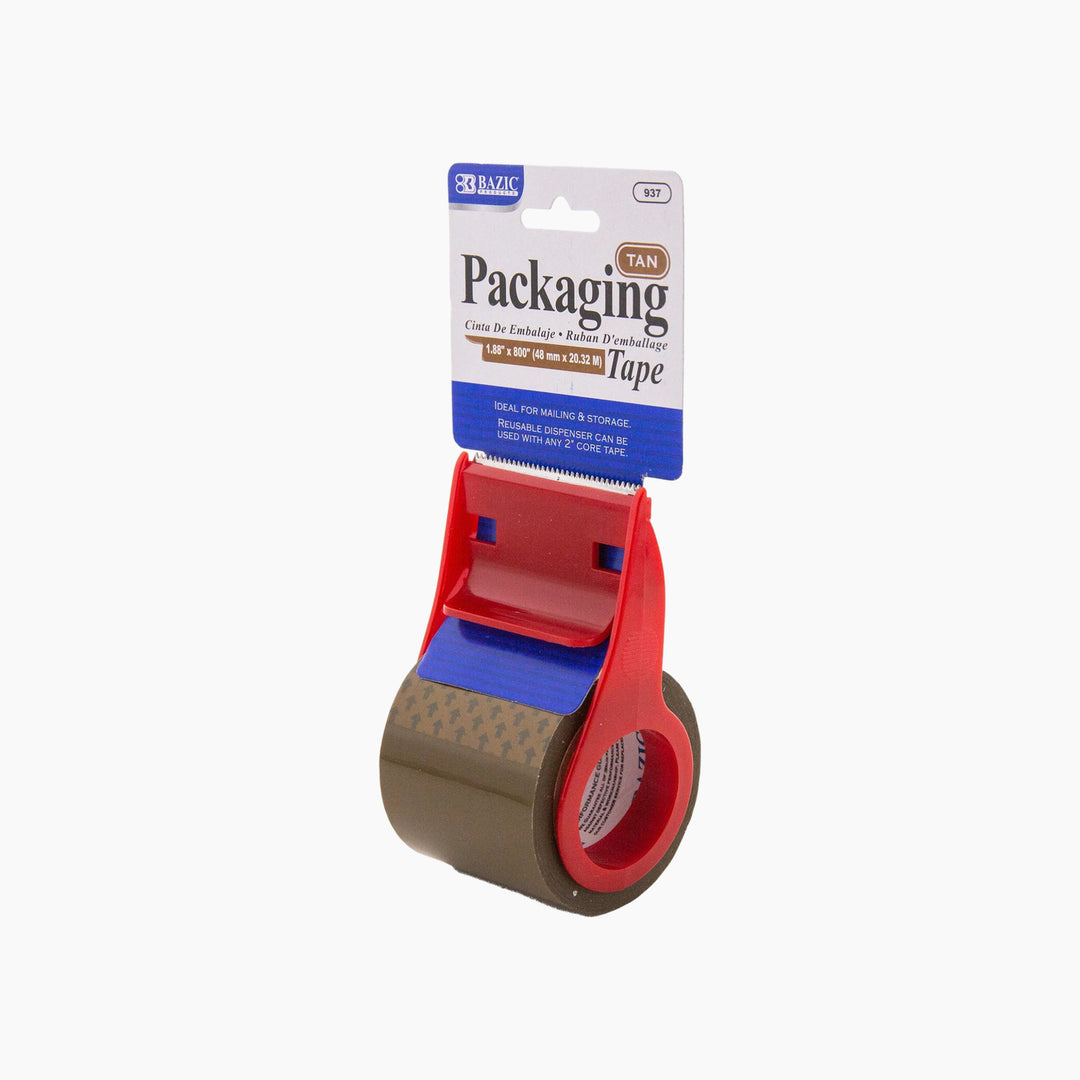 Bazic 1.88" x 800" Tan Packaging Tape With Dispenser
