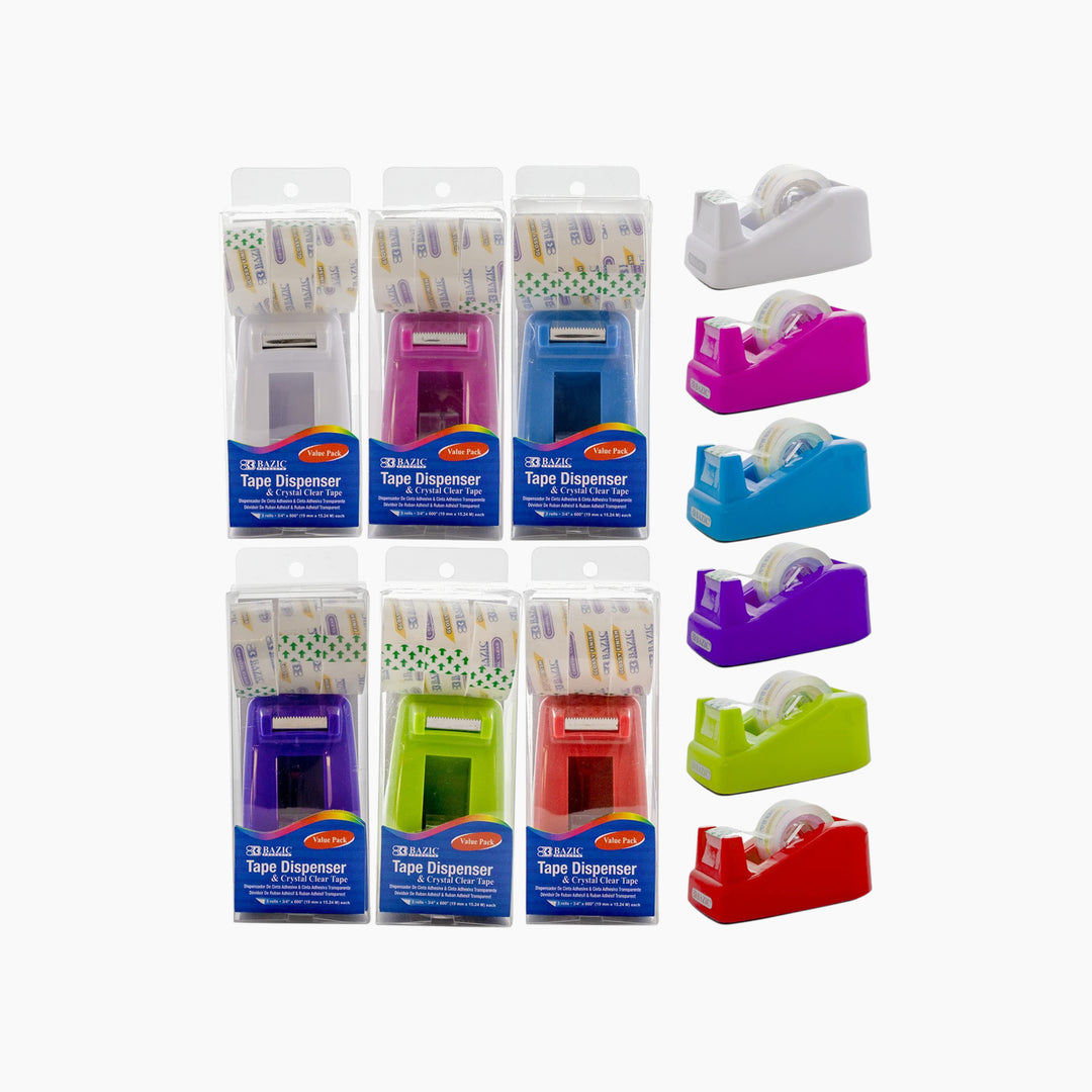Bazic Mini 1" Core Desktop Tape Dispenser With 3 Tape Refills - 3/4" x 500"