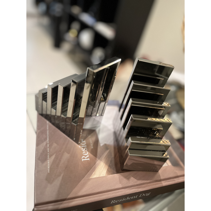 Glass bookends with a minimalist design