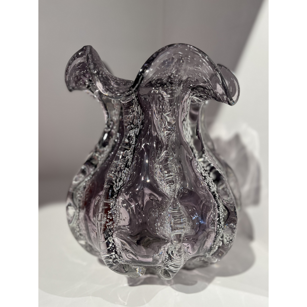 Round purple glass decorative vase