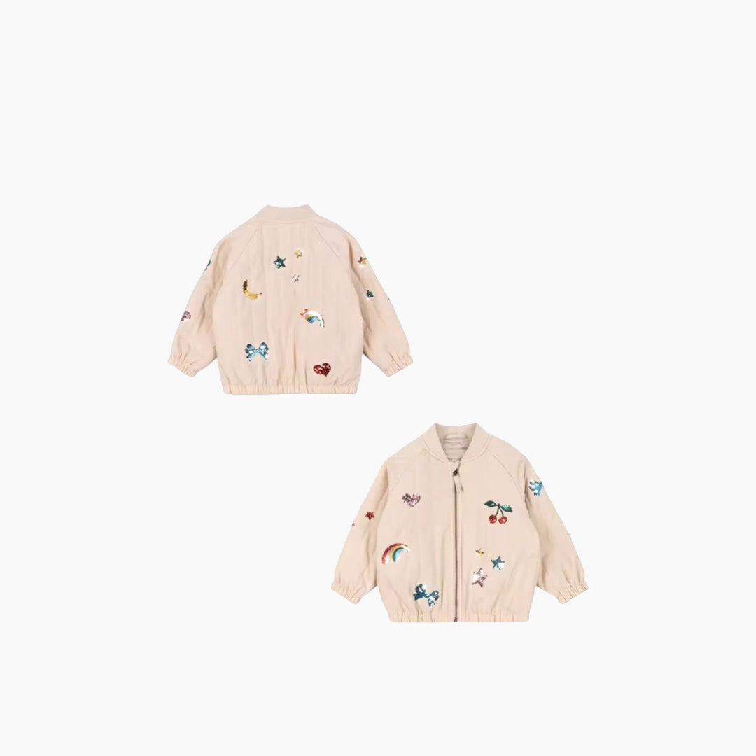 Konges Kids Lightweight Zip Jacket with Playful Patches – Cream