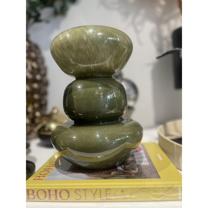 Bubble Green Glass Vase with bubble texture