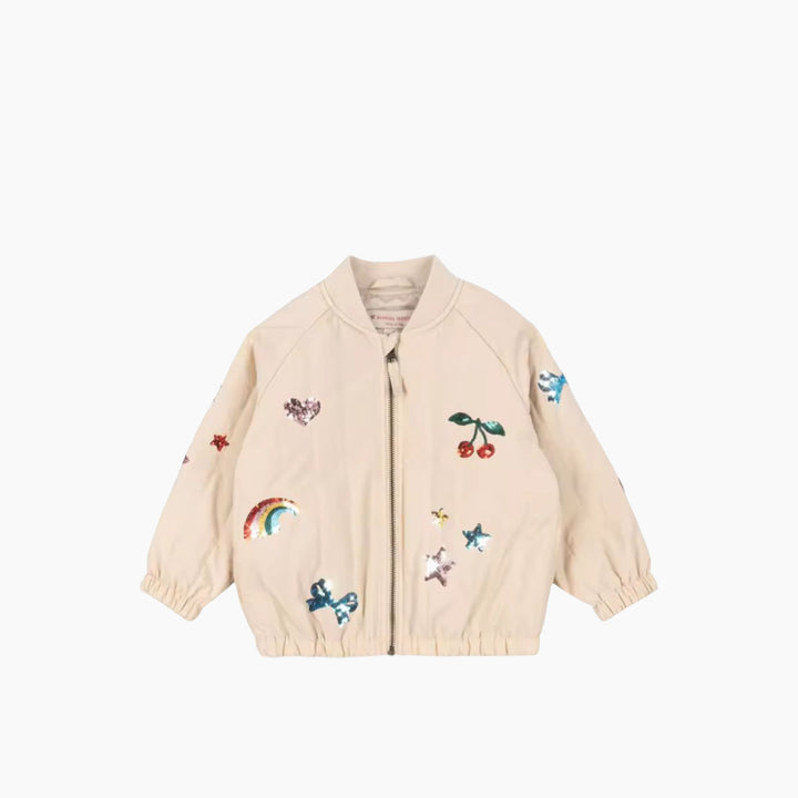Konges Kids Lightweight Zip Jacket with Playful Patches – Cream