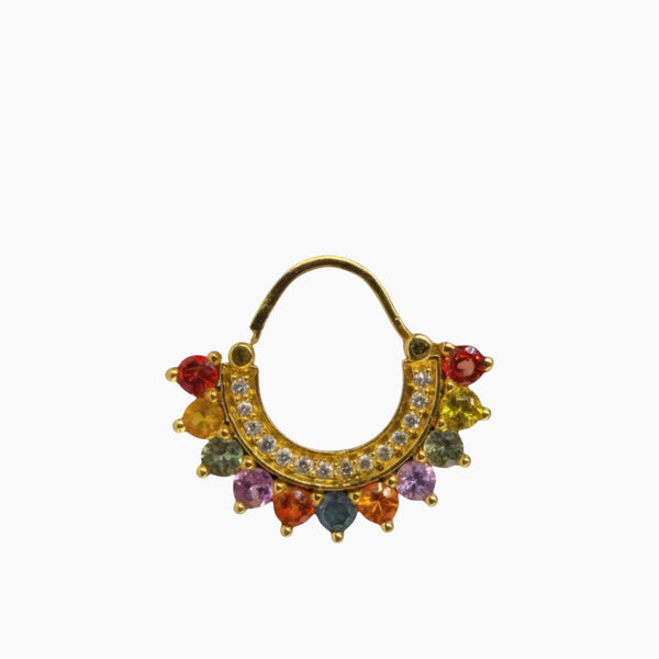 Gold Earring with White Diamonds & Multi-Color Sapphires