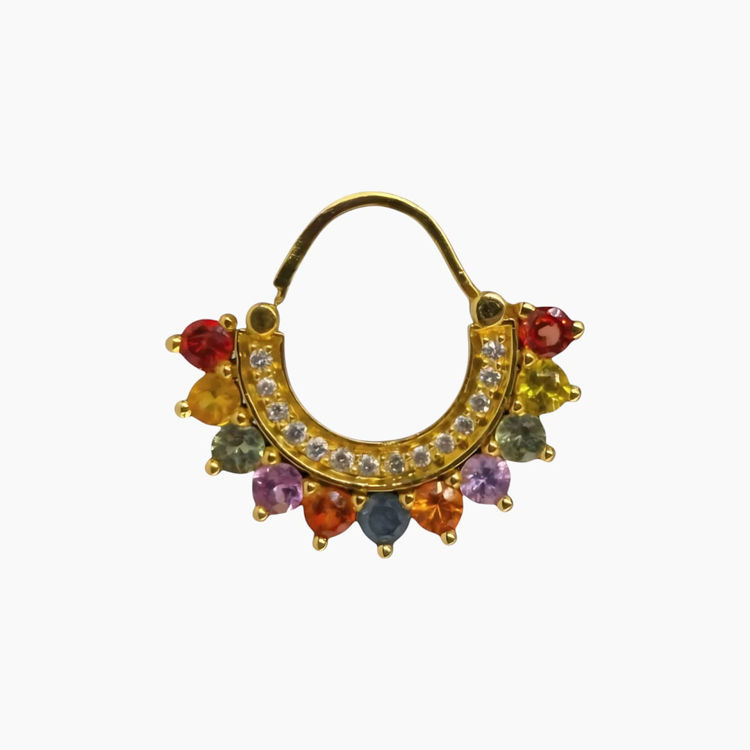 Gold Earring with White Diamonds &amp; Multi-Color Sapphires Earrings