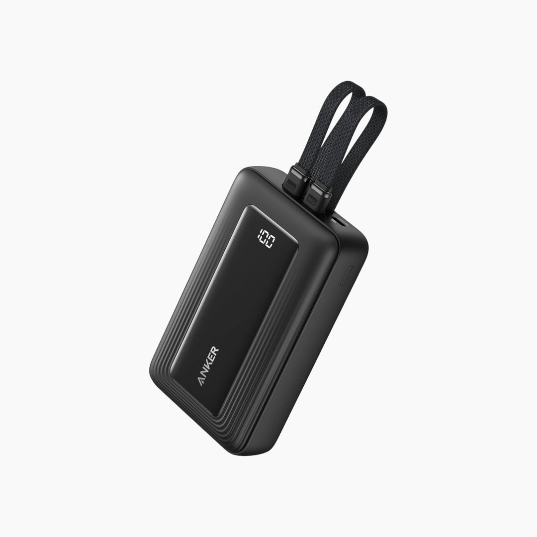 Anker 20,000mAh 30W power bank in black with integrated USB-C cable