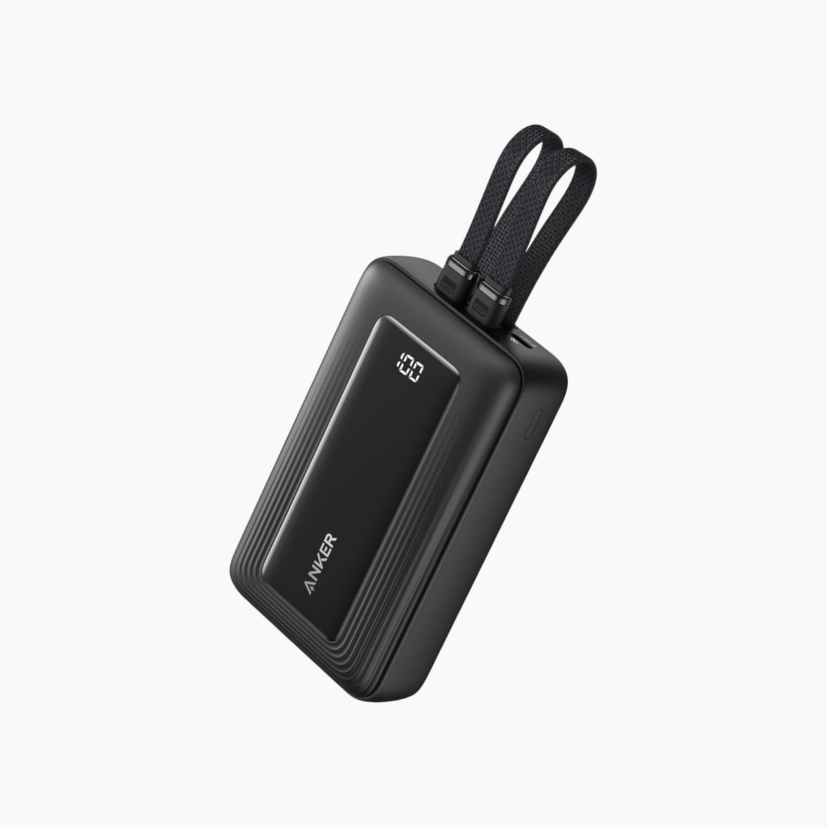 Anker 20,000mAh 30W power bank in black with integrated USB-C cable