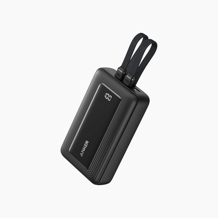 Anker 20,000mAh 30W power bank in black with integrated USB-C cable