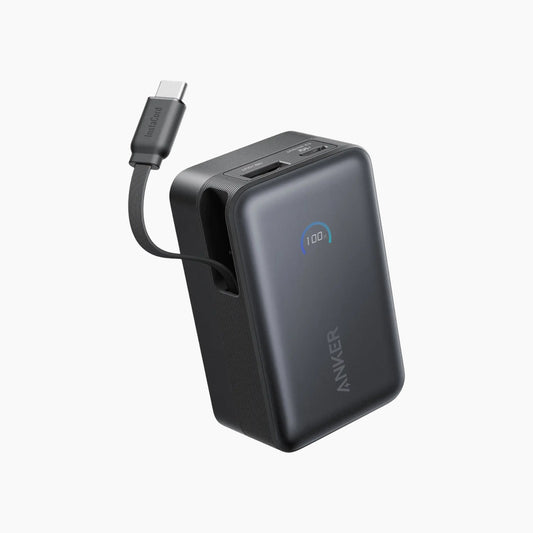 بنك طاقة أنكر نانو (10 كيلو أوم، 45 واط، كابل USB-C مدمج قابل للسحب) أسود