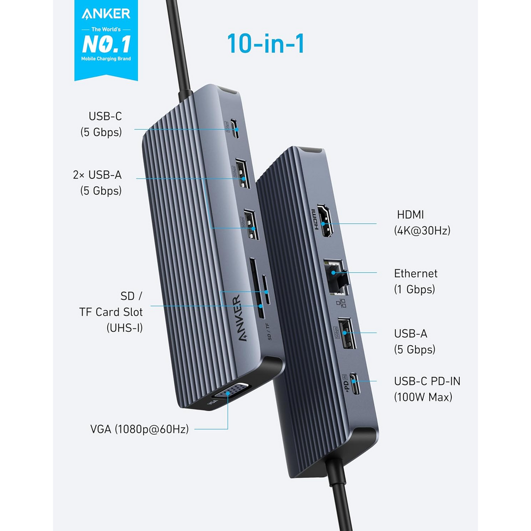 Anker USB-C Hub Dual Display Gray