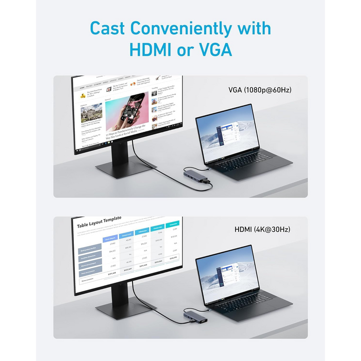 Anker USB-C Hub Dual Display Gray