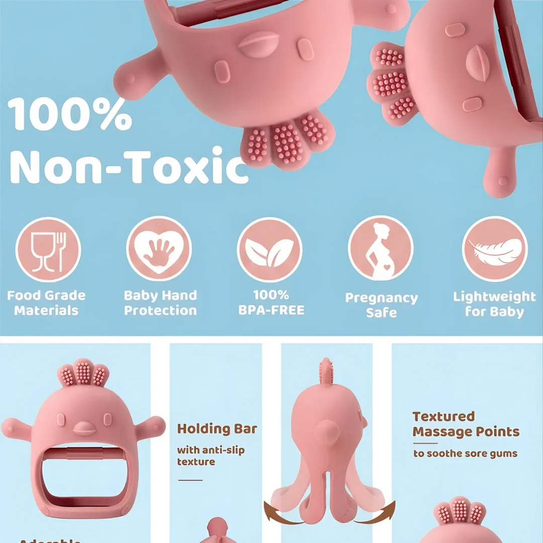 Ababy Silicone Chicken Hand Grip Teether Easy Hold Textured Baby Teething Toy 4 Months Plus
