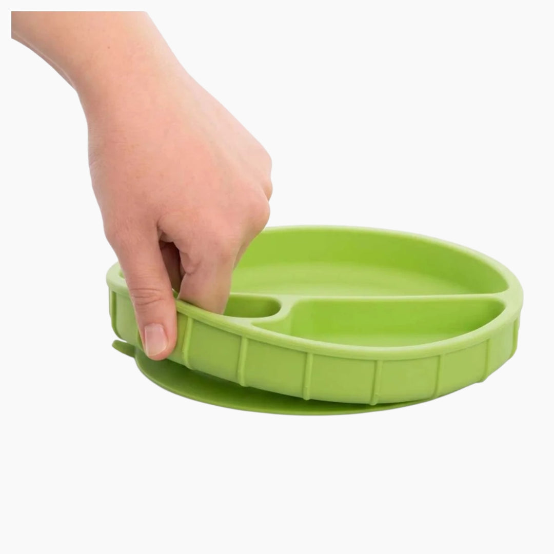 Ababy Silicone Suction Plate With Transparent Lid Three Divided Sections For Baby Feeding