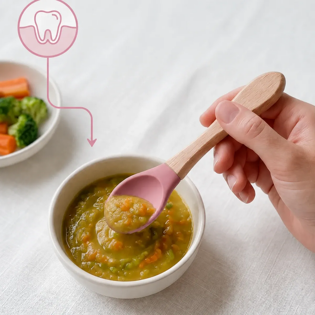 Ababy Silicone Baby Feeding Spoon Soft Rounded Tip With Natural Wooden Handle 4 Months Plus