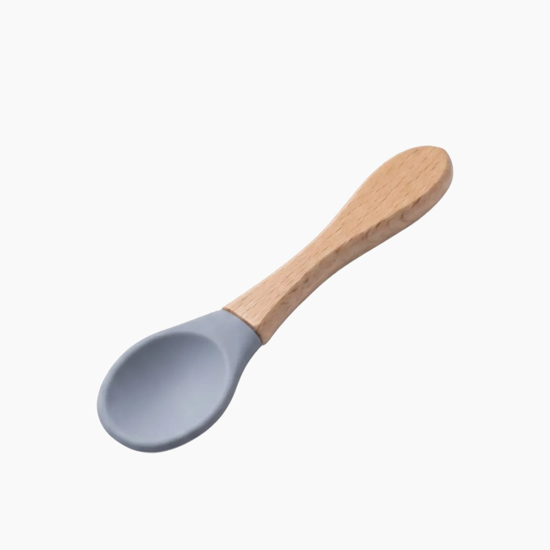Ababy Silicone Baby Feeding Spoon Soft Rounded Tip With Natural Wooden Handle 4 Months Plus