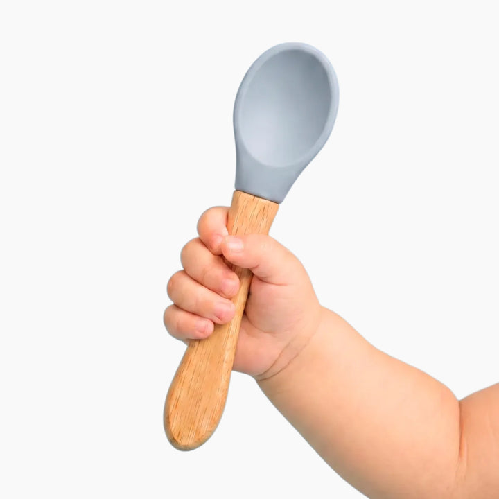 Ababy Silicone Baby Feeding Spoon Soft Rounded Tip With Natural Wooden Handle 4 Months Plus