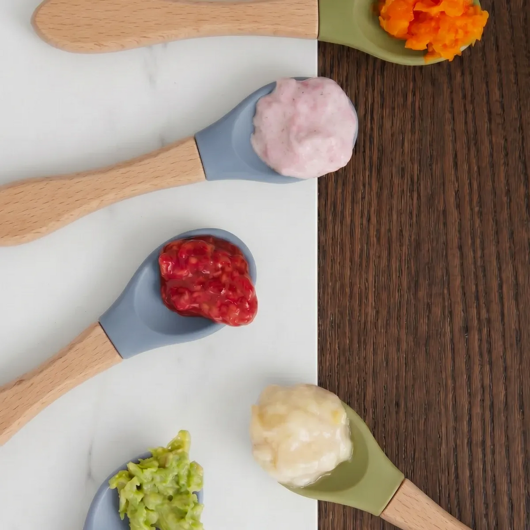 Ababy Silicone Baby Feeding Spoon Soft Rounded Tip With Natural Wooden Handle 4 Months Plus