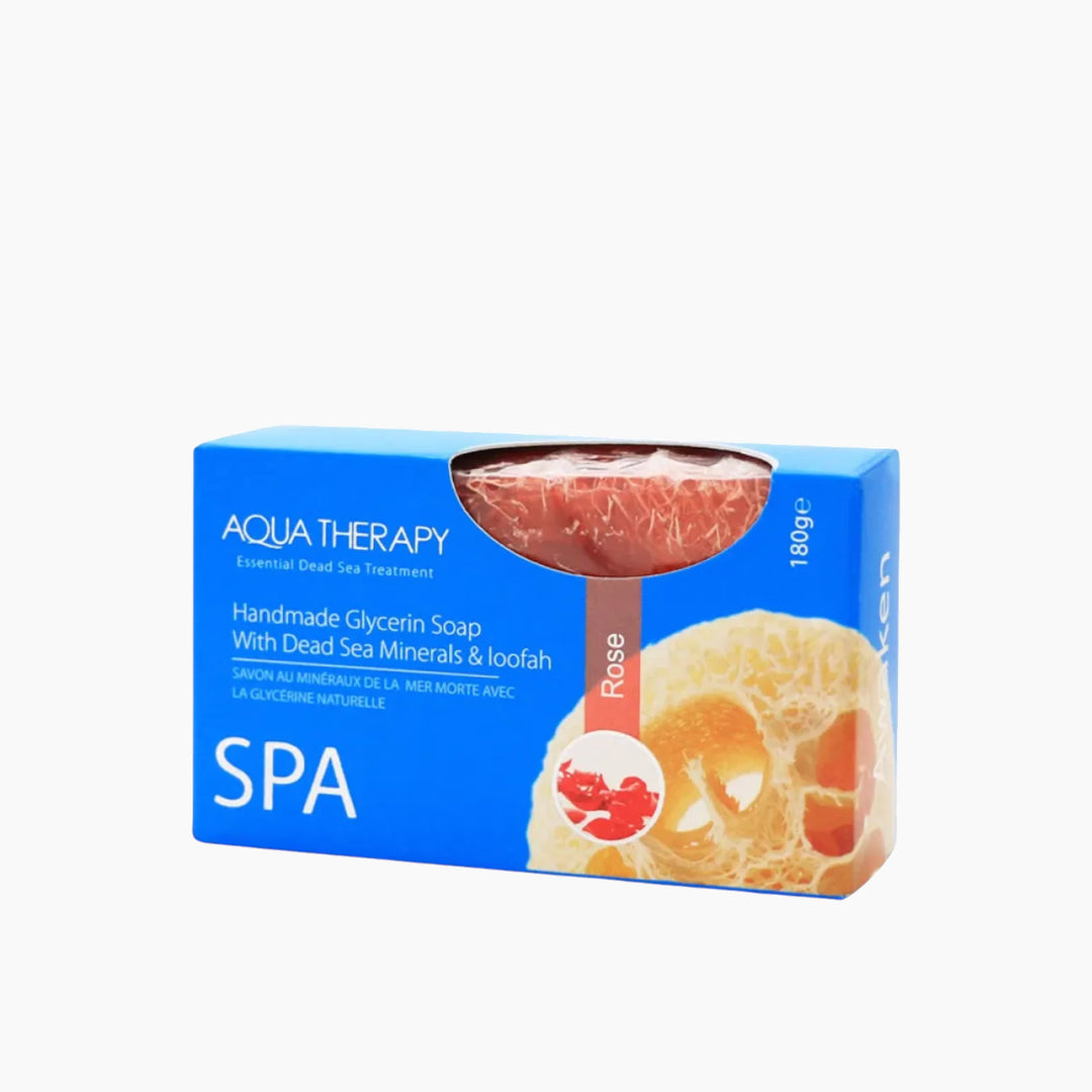 Aqua Therapy handmade glycerin soap with rose fragrance and loofah