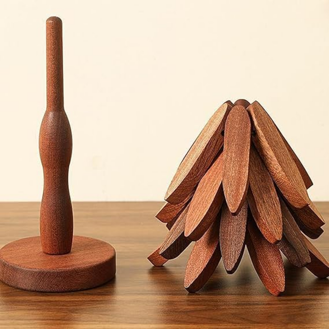ARMN 3-Piece Wooden Coaster Set with Stand