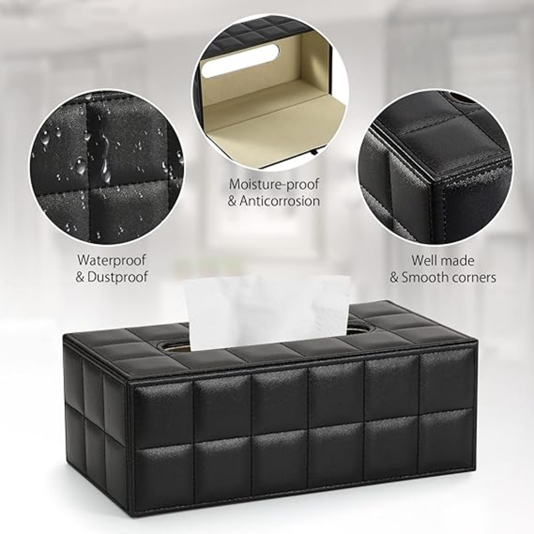 ARMN Nautical Leather Tissue Box - Black