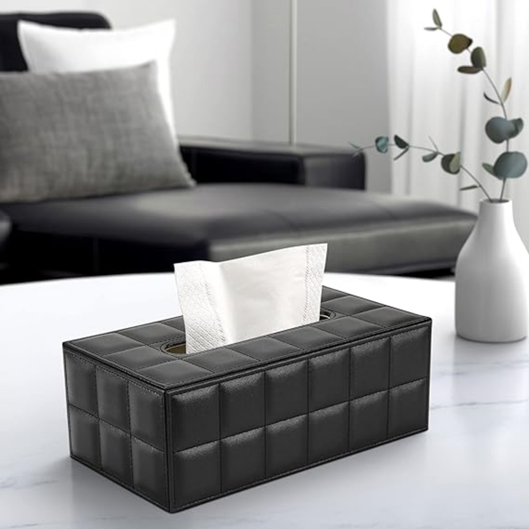 ARMN Nautical Leather Tissue Box - Black