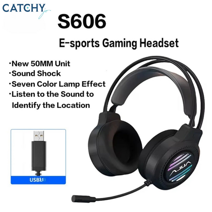 AULA S606 gaming headset with seven-color lamp effect