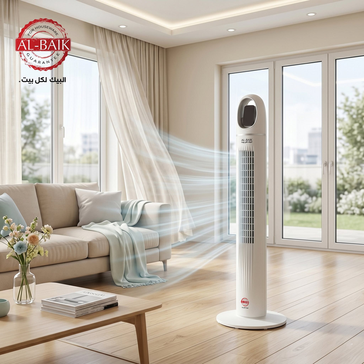 Al-Beik Vertical Fan, 45W, White