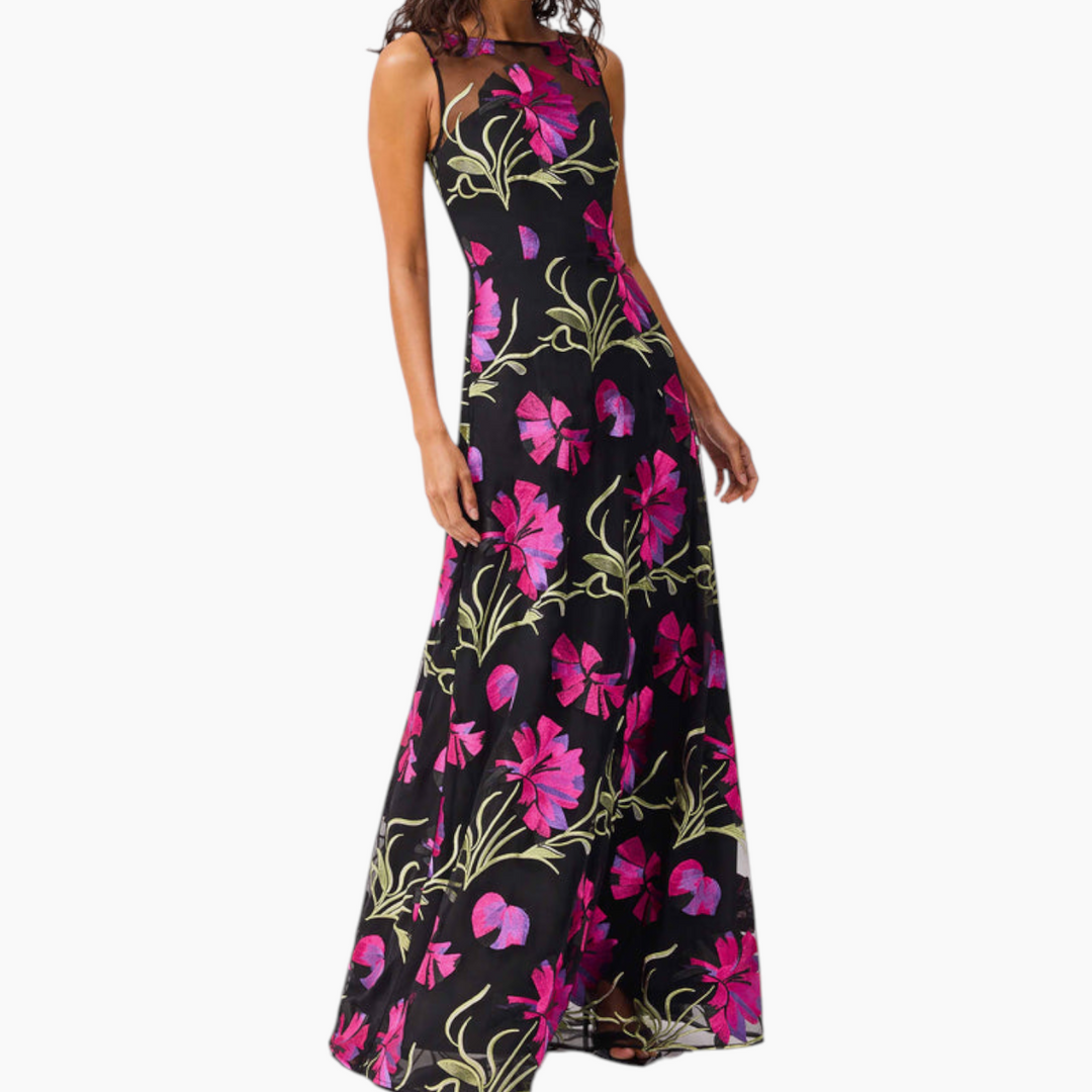 Elliatt Amaya Gown in Black &amp; Pink Floral