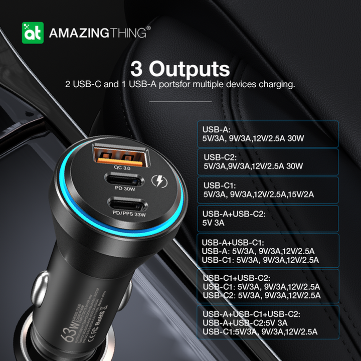 شاحن سيارة Amazing Things Flexipower 63W