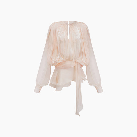 Aminah Balloon Sleeve Ruch Ruffle Mini Dress In Apricot