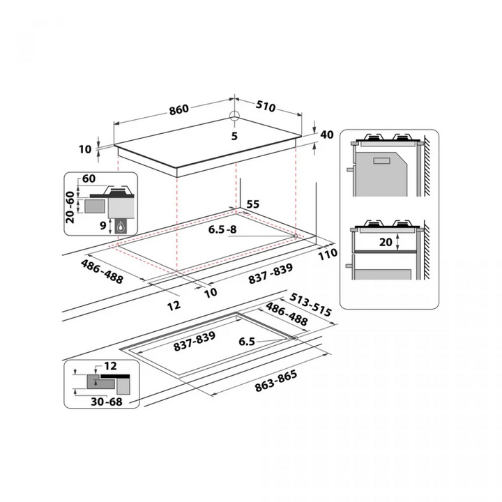 Ariston Built-In Gas Hob 90 cm Black Glass