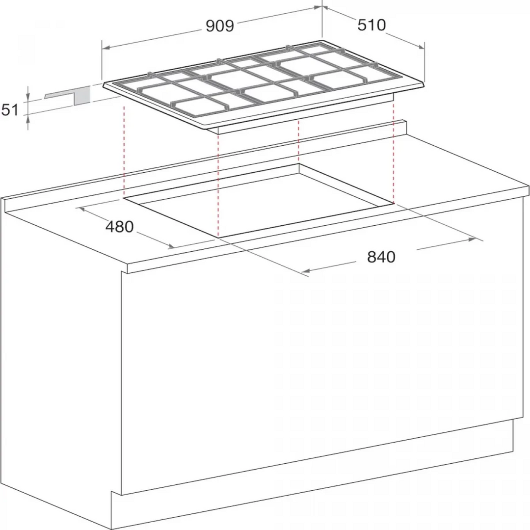 Ariston Gas Hob Built in 5 Burners 90 cm Cast Iron Pan Support