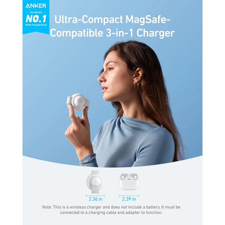 شاحن Anker MagGo 2 في 1 Qi2 بقوة 15 واط