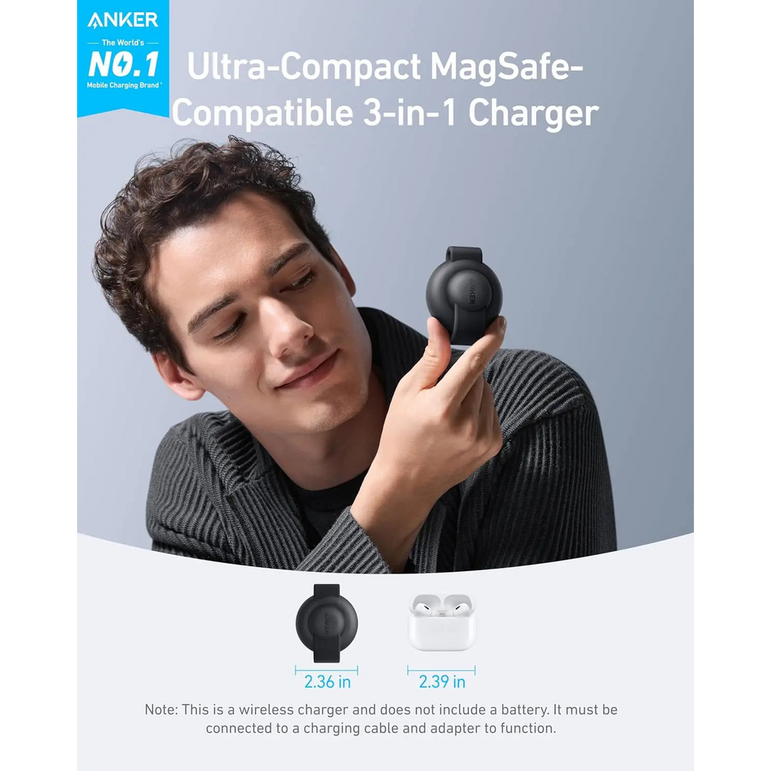 شاحن Anker MagGo 2 في 1 Qi2 بقوة 15 واط