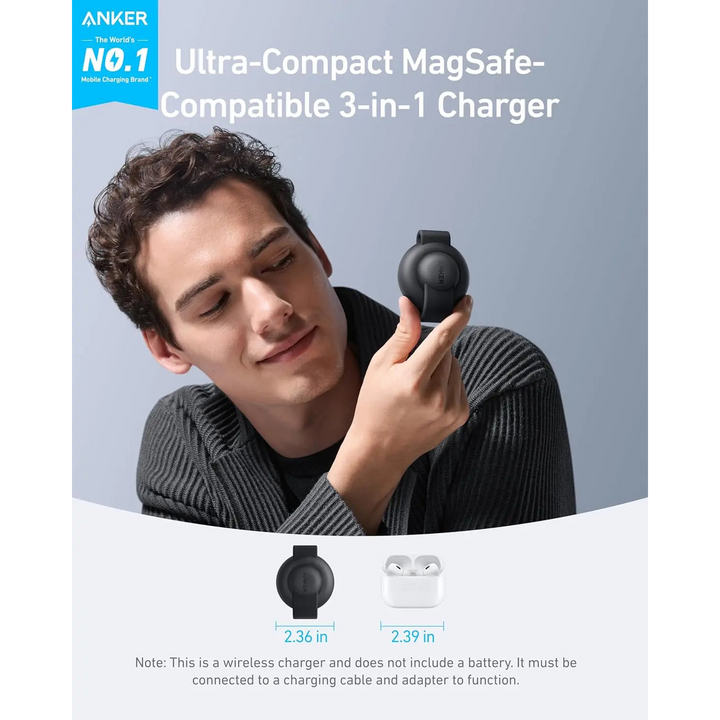 شاحن Anker MagGo 2 في 1 Qi2 بقوة 15 واط