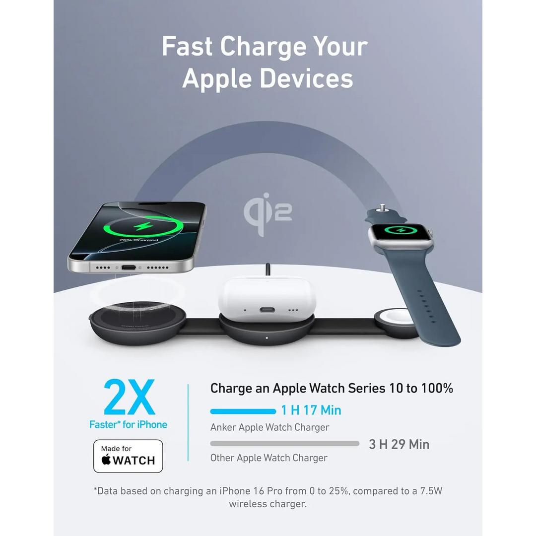 شاحن Anker MagGo 2 في 1 Qi2 بقوة 15 واط
