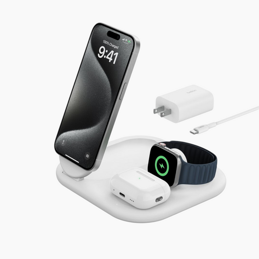 شاحن لاسلكي مغناطيسي قابل للطي 3 في 1 من Belkin مع Qi2 (15 واط)