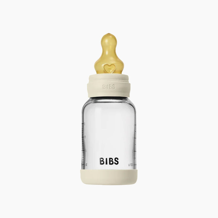 Bibs Glass Bottle Round LaTeX Slow Flow - 120ML Ivory